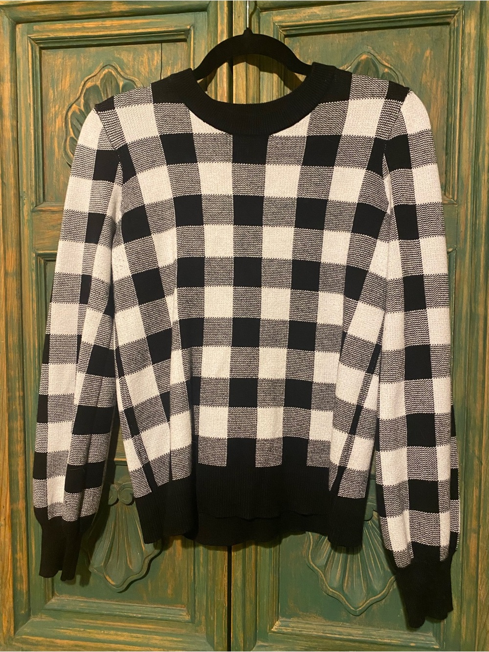 Women's Black & White Check Crewneck Sweater